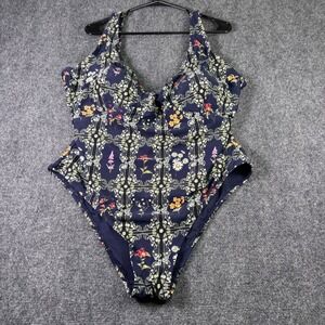 Agua Bendita Target One Piece Swimsuit Womens 2X Navy Blue Floral Trellis Padded